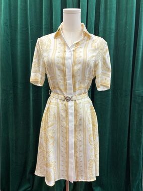 Versace Yellow Patterned Shirt Dress with Belt